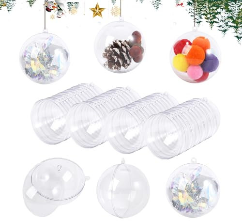 24 Stück 8CM Weihnachtskugeln Kunststoff,Transparent Weihnachtskugeln zum befüllen Christbaumschmuck Kunststoff Christbaumkugeln für Weihnachtsschmuck,Hochzeit,Partys,DIY Dekoration (8CM)