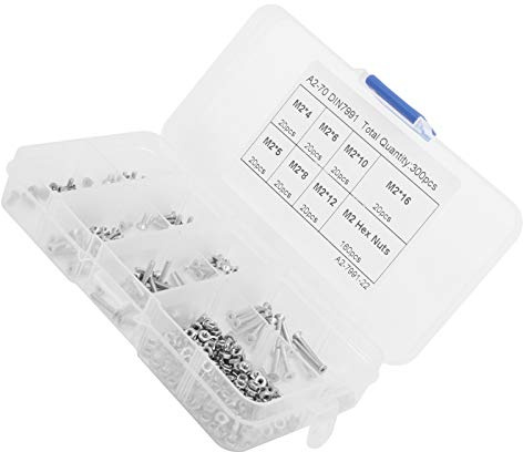 300pcs Schrauben-Sortiment-Set, M2 Edelstahl Schrauben Sortiment Kit, Senkkopf-Buchse, Innensechskant-Gewindestift-Set