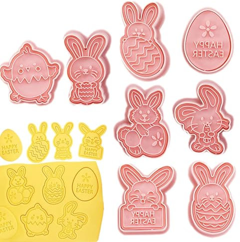 Teksome Osterhasen-Ausstecher-Set,Ostern Keksstempel Haseneier Formen Keksausstecher | 8 Stück Cartoon-Prägeform, Keksstempel zum Backen zu Hause, Geburtstagsparty-Zubehör