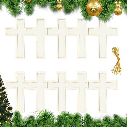 Kreuzanhänger aus Holz - Kreuzanhänger mit Kreuzdekoration | Holzkreuz Anhänger, kleines 5,3,8 Zoll Holzkreuz, Weihnachtsbaumschmuck mit Anhänger C