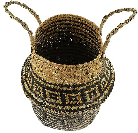BEBEMOKO Jardinière en Panier Tressé pour Plantes D'intérieur Pot De Fleurs Poignées Taille m Décoration Panier De Rangement en Herbe