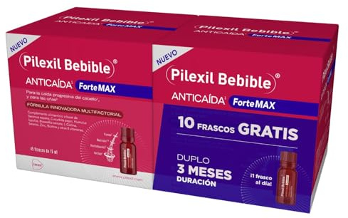 PILEXIL FORTE MAX - Tratamiento Bebible Anticaída Pack 2 x 45 Frascos de 15ml - 1 Dosis Diaria - Para Caída Progresiva del Cabello, con Vitaminas y Minerales, para Hombres y Mujeres