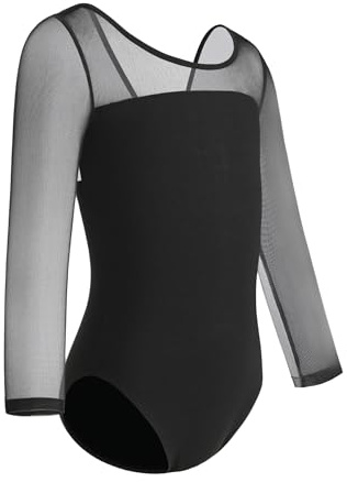 ZYXWVU Ballett Trikot Mädchen Gymnastikanzug Mädchen Ballett Body kinder 3/4 Langarm, AM3000ZX-schwarz, 2-3T