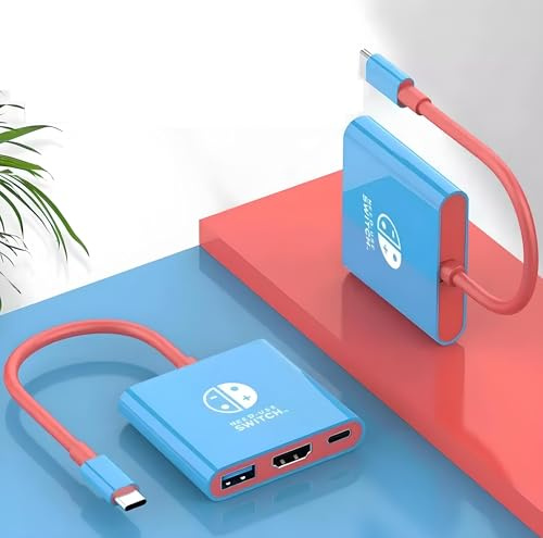 AYMBH Switch Dock portatile per Nintendo Switch e OLED, dock TV compatto con HDMI 4K, USB 3.0, ricarica USB-C PD da 100 W, ricambio per docking station da viaggio (blu e rosso)