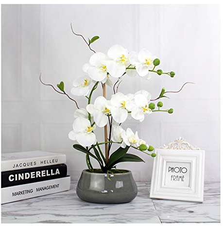 HGJHJJHK Künstliche Blumen, künstliche Orchideen im Topf – Simulation von Seiden-Phalaenopsis-Bonsai, lebensechte künstliche Orchideen in Keramikvase, künstliche künstliche Blumen im Topf für