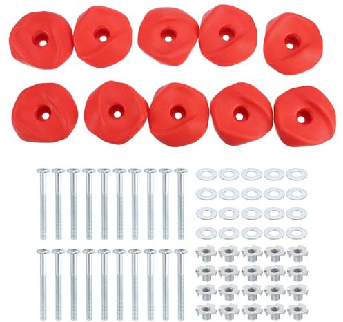 PATIKIL Rock Climbing Holds, 10 Pcs Climbing Rock Wall Grips Play Set Climber Attachments with Single Holes for Playground Accessories Indoor Outdoor Tree Training, Red A