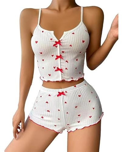 GIVTULIP 2 Piezas Sexy Pijama para Mujer Conjuntos de Pijamas Corta de Encaje Satén Camisola Superior de Pantalones Cortos V Cuello Ropa de Dormir Erotica Tirantes Lencería Vestido Camisón