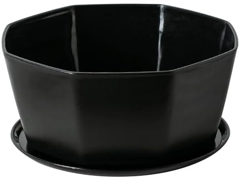 Succulent Pots, Ceramic Bonsai Planters with Drainage Hole & Saucer, 8 Shallow Flower Pot for Indoor/Outdoor Plants (Black)