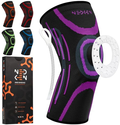 NeDKeN Tutore Ginocchio – Ginocchiera Sportiva Elastica per Menisco Lesionato e Legamenti – Supporto Ortopedico, Fascia a Compressione per Stabilità, Protezione e Recupero (Viola, XXL)