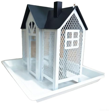 Vogelfutterstation aus Metall mit großer Kapazität für den Außenbereich, charmantes Haus-Design, perfekt zum Anlocken von Wildvögeln (weiß)