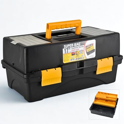 Angelkoffer faltbar 17 auf 2 Ebenen - Angelkasten für Angelzubehör | Angelbox Klappbar 41x23x19cm - Tragbarer Angelkiste mit großer Stauraum - Sortierbox & Organizer für leichte Kleinteile