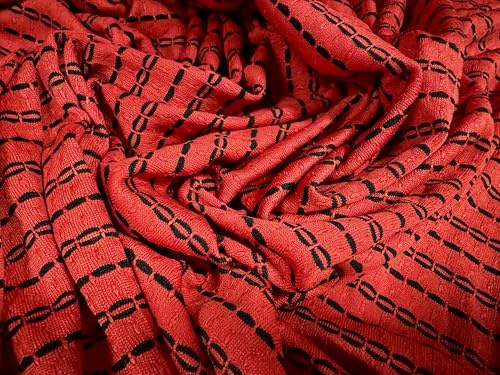 Stretch-Spandex-Jersey-Strickstoff, Meterware, gestreifter Jacquard, Rot und Schwarz