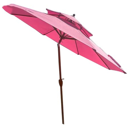 SMELEDFCFK 2,7m 2 Etagen Gartenschirm Großer Kurbelschirm Strandschirm Pool Sonnenschirm Kippbar Balkonschirm Tischschirm Kurbel Sonnenschirm Mit 8 Rippen Schirm Wasserdicht & UV-Schutz(Pink)