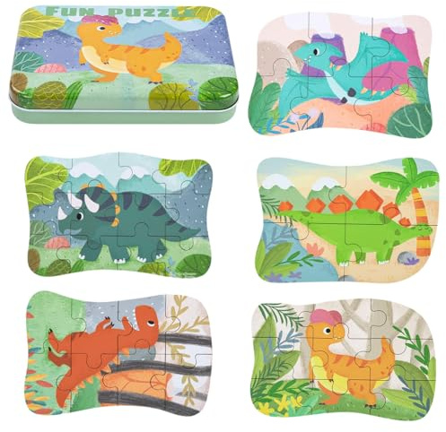 Puzzle Kinder, 5 Bilds Puzzles Montessori, Puzzle Kinder mit Box, Holzpuzzle Montessori ab 3 4 5 Jahren, Puzzle Tiere für Jungen und Mädchen Frühes Lernen Bildungsspiele (Dinosaurier)