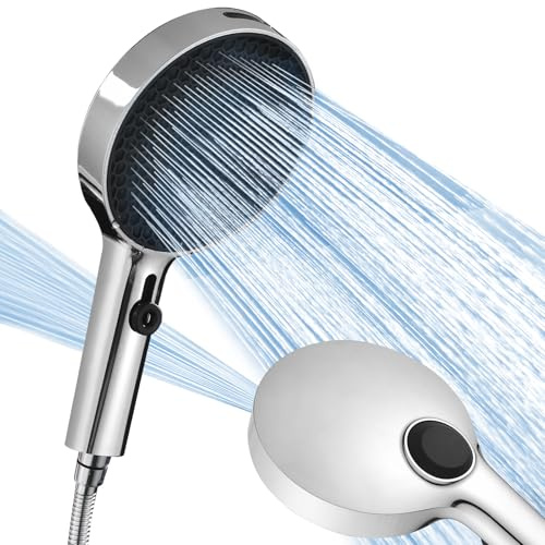 BECMai Pommeau de Douche Haute Pression jet Lavage, Shower Head Grand Diamètre 3 Types de Jets, Douchette Douche Salle de Bain Puissante Pommeau de Douche sans Tuyau,Pomme de Douche Large 130MM