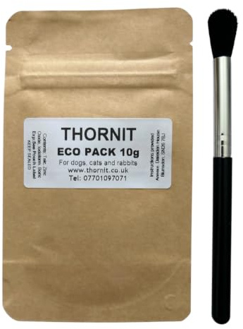 THORNIT Ear Mite Powder-10g TRIAL SIZE Re-sealable POUCH with Easy Application Brush - Dogs, Cats & Rabbits. Sore, itchy, yeasty Ears, Paws & skin. The original & Genuine 100 year old proven formula!