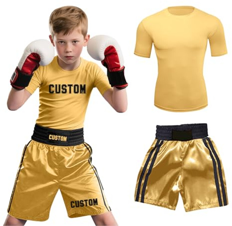 Personalised Boxing Set with Custom Name Pattern - Short Sleeve Top & Shorts for Men Women Kids Suitable for Muay Thai, MMA Training Gear Gift for Boxing Lover,Halloween Costume