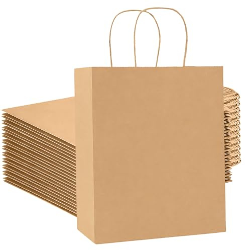 50 Pezzi Sacchetti Carta Medie con Manici, Nero Borse Carta Kraft Sacchetti da Regalo, 21x11x27 cm, Shopper Carta per Feste Compleanno Natale Matrimoni Shopping