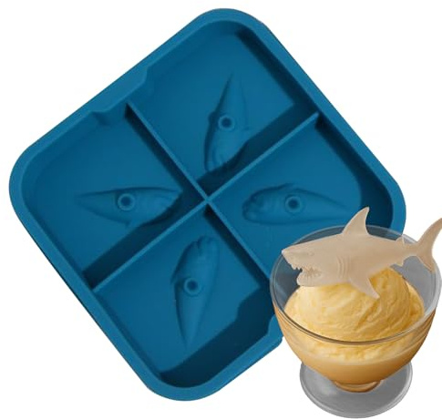 Yhsioaklo Molde de silicona para hielo 3D de tiburón, divertida bandeja moldeadora de tiburón para fácil hielo, agua y bebidas, molde de silicona flexible para refrigerador, cocina, hogar, fiestas y