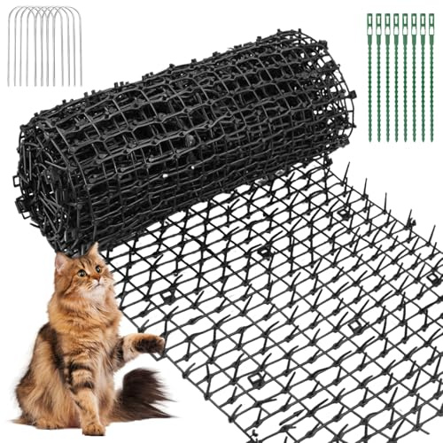 Piques anti-chat - 30 x 200 cm - Tapis répulsif pour chat en plastique noir avec 8 piquets en forme de U, bandes de picots pour jardin, clôture, intérieur et extérieur