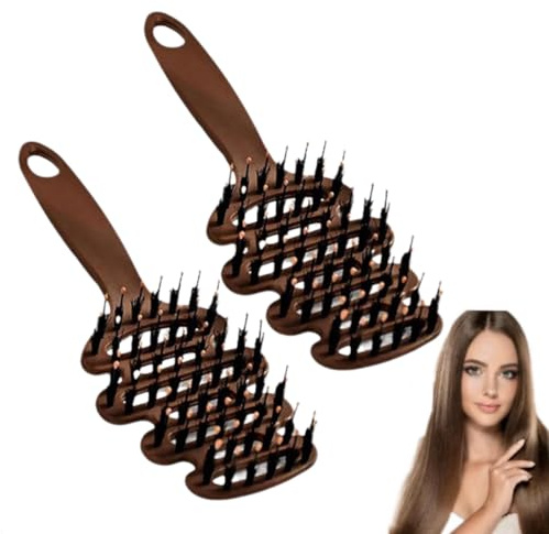 Spazzola per capelli volumizzante con setole di cinghiale, spazzola per cotonatura per capelli bagnati e asciutti, spazzola lisciante, riduce l'effetto crespo e l'elettricità statica (2 pezzo)