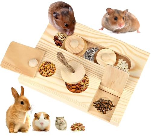 GZYYANG Hamster Leksaker för Matletning, 6-i-1 Träleksaker för Hamster, Träleksaker för Hamster, Råttor och Dvärgrådjur