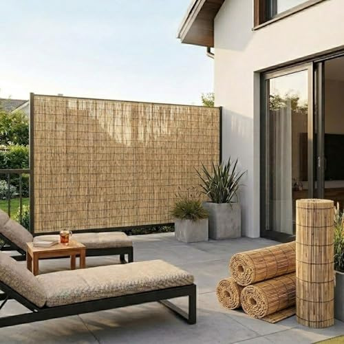 Cañizo de Caña Natural para Ocultación Jardín, Rollo Valla Bambú, Cubre Vallas y Barandilla Balcón, Cerramiento Terraza Exterior, Cercado Jardín, Paneles Ocultación(Natural,1.22 m H x 6.10 m L)