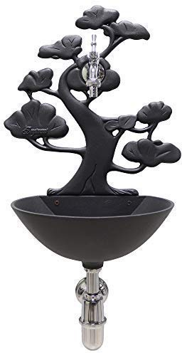 FONDERIA BONGIOVANNI Fontana da Parete Azalea in Alluminio Antracite con Rubinetto e Sifone in Ottone Cromato, Fontanella da Giardino per Esterno, Design Bonsai, Made in Italy