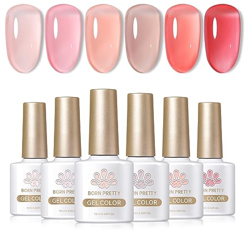 Born Pretty - Smalto in gel per unghie, colori: rosa naturale e altre tonalità sul rosa, asciugatura a lampada UV/LED, serie Strawberry, 7 ml, set da 6 flaconcini