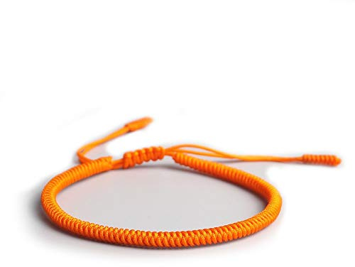 EXINOX Pulsera Espiritual Tibetana | Hombre Mujer | Pulsera Hecha a Mano | Nudo Tradicional Budista (Naranja)