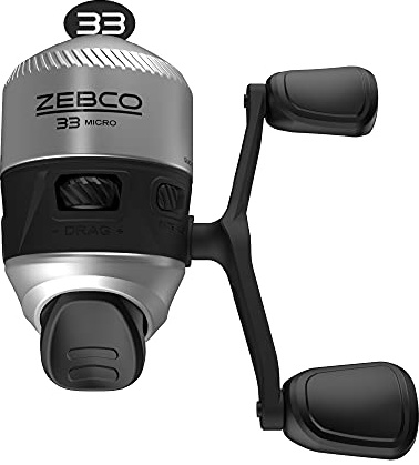 Zebco 33 Micro Spincast Fishing Reel, Size 10 Reel, Changeable Right- or Left-Hand Retrieve, Built-In Bite Alert, Durable All-Metal Gears, Pre-Spooled with 4-Pound Zebco Cajun Line, Silver/Black