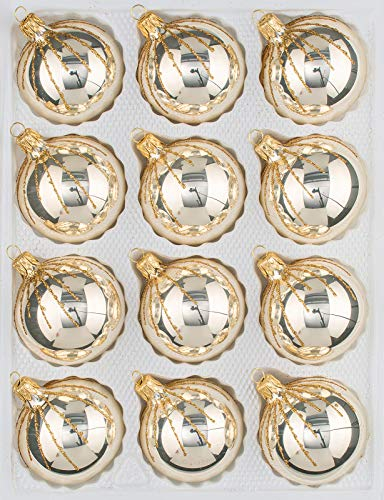 12 TLG. Glas-Weihnachtskugeln Set in 'Chrom Champagner Gold' Regen - Christbaumkugeln - Weihnachtsschmuck-Christbaumschmuck