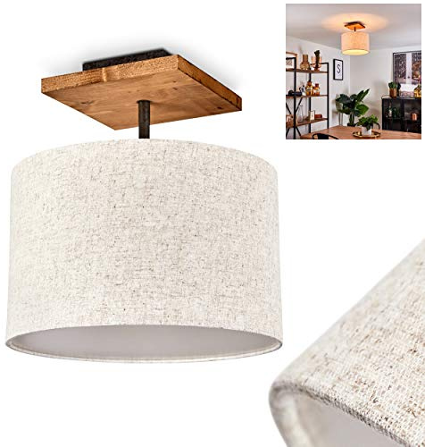 HOFSTEIN Deckenleuchte Shiburg, Deckenlampe aus Holz/Metall/Stoff in Naturfarben/Schwarz/Weiß, Leuchte im Boho/skandinavischen Design, Ø 35,5 cm, E27, Wohnzimmer, Esszimmer, Schlafzimmer, Küche
