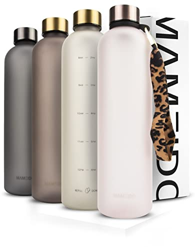 MAMEIDO Trinkflasche 1l Kohlensäure geeignet, auslaufsichere Water Bottle mit Zeitmarkierung, Wasserflasche BPA frei für Sport, Gym & Büro (Rosé Quartz, 1000ml)