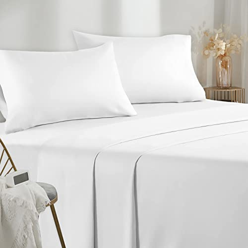 Poligino Sabanas Cama 135 - Juego Sábanas 4 Piezas - Sábanas Bajera Ajustable - Encimera - 2 Funda de Almohada 50x80 (Cama 135-135x190/200 cm, Blanco)
