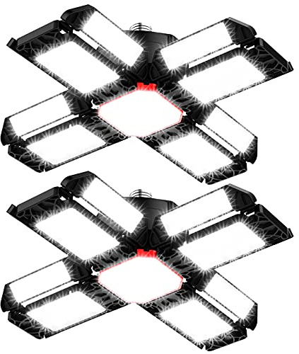 200W LED Garagenleuchte Werkstattlampe Garagenbeleuchtung 2 PCS - 20000LM 6500K Verformbare Deckenlampe mit 12 Verstellbaren Paneelen - E26 / E27 Bay Licht für Keller Geschäft Werkstatt Scheune Lager