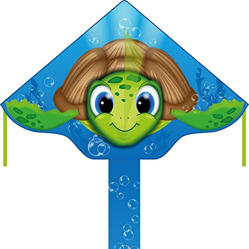 HQ Design Ecoline Simple Flyer 120 Kinderdrachen Flugdrachen Drachen zum steigen Lassen wenig Wind ab 5 Jahre 75x120cm+1.5m Drachenschwanz 17kp Polyesterschnur 25m auf Griff 2-5 Bft (Sea Turtle)