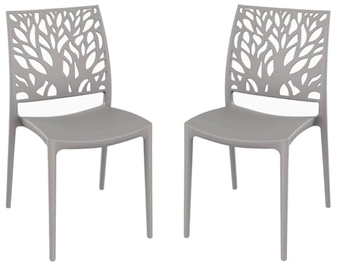Stapla stolar utomhus eller inomhus i polypropen modern design LONDON Tree (ljusgrå, 2)