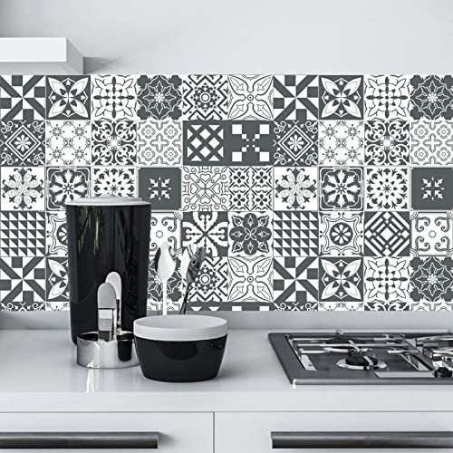 Piastrelle Adesive Cucina 15x15 Bianco Grigio Scuro 20 Pezzi Mattonelle Adesive Bagno Pvc Impermeabile Adesivi per Piastrelle Parete Fai da Te Adesivi per Cucina Decorazioni