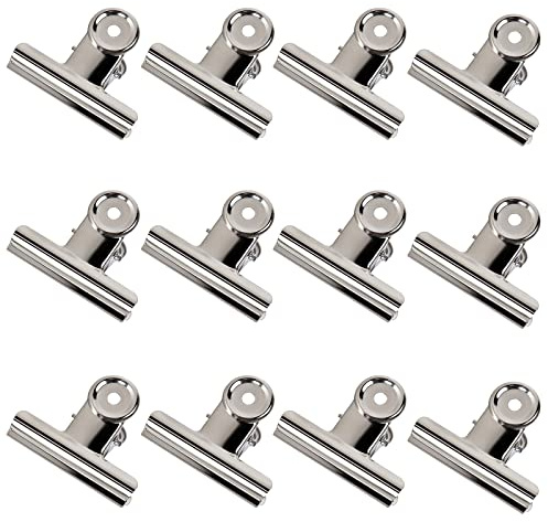 GUOKOFF 50mm Bulldog Clip Raccoglitore, 12 Pezzi Metal Bulldog Clip, Bulldog Binder Clip Bulldog Clip Grandi, Silver Metallo Clip di Bulldog