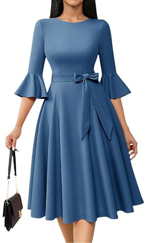 Women's Cocktail Dress A Line Tea Party Midi Graduation Dresses Church Wedding Formal Prom Clothing Greyblue M