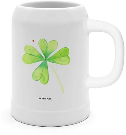 Mr. & Mrs. Panda Bierkrug Blume Kleeblatt - Geschenk, Oktoberfest, Krug, Tonkrug, Glück, Garten, Umzug, Sommerfest, Neuer Job, Glaskrug, Glücksbringer, Motivation