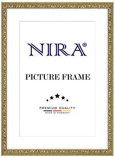 NiRa Massiv Holz Bilderrahmen 40 x 50 cm in Alt-Gold | Farbe und Größe wählbar | Rahmen für Poster | Puzzle | Foto collage HD109