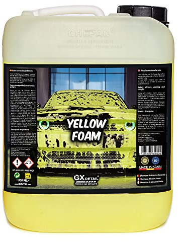 GxDetail Yellow Foam 5 Litros – Espuma de Lavado Amarilla para Coche – Limpieza Profunda y Brillo Espectacular – Espuma Densa y pH Neutro – Seguro para Pintura - Efecto Nieve.