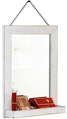 Funerom 30 x 40 cm Vintage Holz Bauernhaus Wandspiegel Hängender, Weiß | Wandspiegel für Wohnzimmer oder Badezimmer