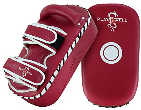 Playwell Deluxe Pelle Curva Thai Kick Pad (Pads) Maroon Series Nero/Bianco - COPPIA