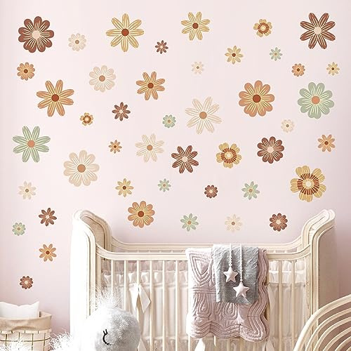decalmile Wandsticker Blume Boho Gänseblümchen Wandtattoo Dots Gelb | Abziehbare und Aufklebbare Wandaufkleber, DIY Abnehmbare Wandkunst Abziehbilder, Wandfreundlich, Leuchtenden Farben