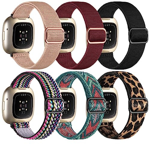 IMIVIO 6 Stück Kompatibel mit Fitbit Versa 3 Armband/Fitbit Versa 4 Armband/Fitbit Sense Armband/Fitbit Sense 2 Armband, Weiches Elastisch Ersatz Nylon Sport Band für Damen/Herren, Multi Farben