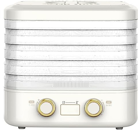 HYQNG Déshydrateur de Nourriture avec 5 Plateaux, séchoir à Fruits et légumes pour la Maison, minuterie 48H et contrôle de la température de 35 à 70 °C. White