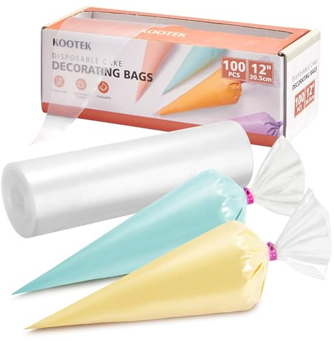 Kootek 12 Piping Bags (100Pcs), Disposable Pastry Bags Anti Burst Icing Frosting Bag Thick Cake Decorating Bags for Cookie, Cupcake, Candy, Baking Supplies Tools